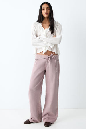 low waist wide leg jeans roze