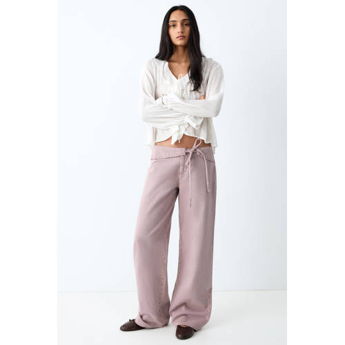 MANGO TEEN low waist wide leg jeans roze Meisjes Denim Effen - maat 34 afbeelding