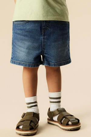 straight casual short medium blue denim