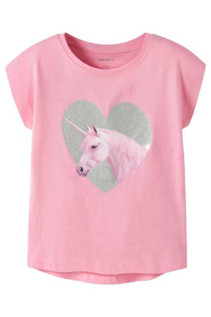T-shirt met glitter roze