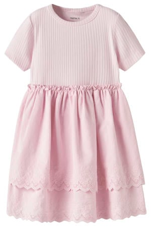 midi jurk broderie roze