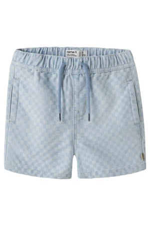relaxed geruite casual short medium blue denim