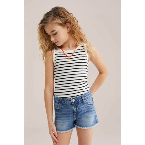 WE Fashion mouwloze top rib gebreid Ecru Meisjes Katoen Ronde hals Effen - maat 122/128 afbeelding