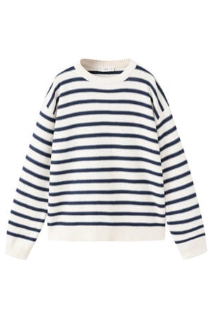 Gebreide pullover met strepen wit donkerblauw