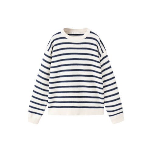 Mango Kids Gebreide pullover met strepen wit donkerblauw Trui Meisjes Katoen Ronde hals - maat 128 afbeelding