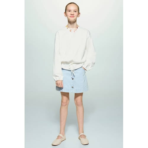 Mango Kids denim spijkerrok light blue denim Blauw Effen
