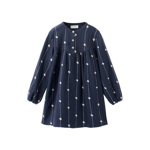 Mango Kids gebloemde blousejurk donkerblauw Meisjes Katoen Ronde hals Bloemen - maat 92 afbeelding