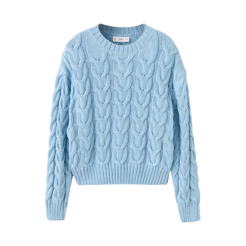 Mango Kids trui lichtblauw met kabels Meisjes Katoen Ronde hals Effen - maat 128 afbeelding