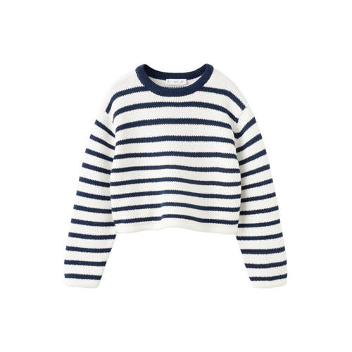 Mango Kids gestreepte trui donkerblauw rib gebreid Meisjes Katoen Ronde hals - maat 128 afbeelding