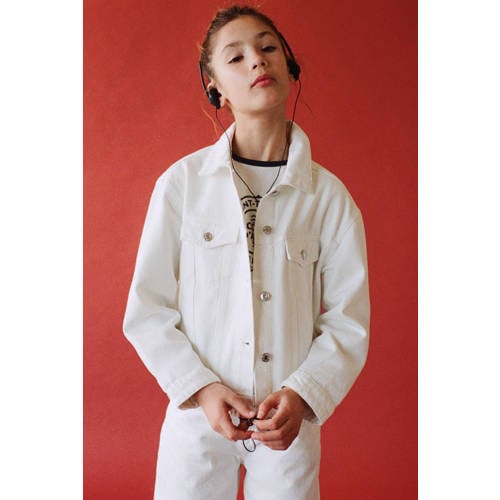 Mango Kids denim spijkerjas wit Effen - maat 146 | Spijkerjas van Mango Kids afbeelding