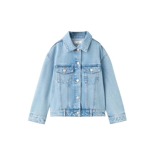 Mango Kids denim spijkerjas light blue denim Blauw Effen