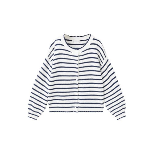 Mango Kids gestreepte vest wit gebreid Meisjes Katoen Ronde hals Streep