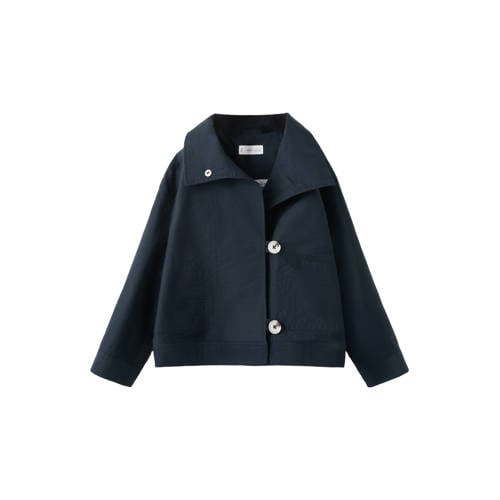 Mango Kids tussenjas donkerblauw Jongens Katoen Opstaande kraag Effen - maat 86 afbeelding