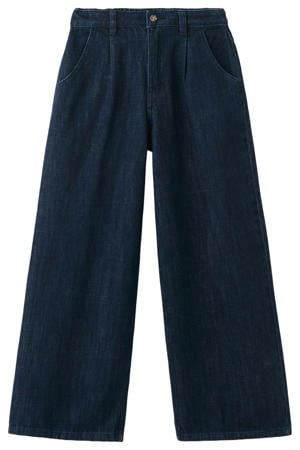 high waist wide leg jeans dark blue denim