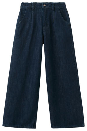 high waist wide leg jeans dark blue denim
