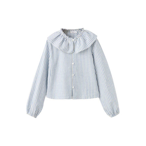 Mango Kids gestreepte blouse blauw Meisjes Katoen Peter Pan-kraag Streep - maat 122 afbeelding