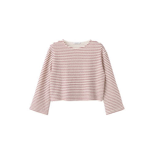 Mango Kids Gebreide trui met ronde hals en streepprint rood Streep - maat 164 afbeelding