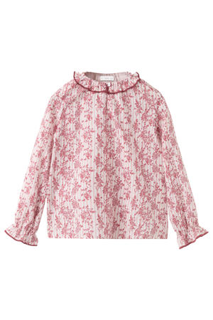 gestreepte gebloemde blousetop roze