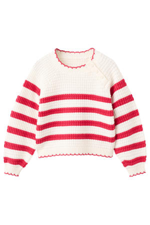 grof gebreide pullover met strepen ecru rood