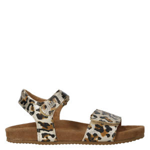 leren sandalen met panterprint champagne/bruin