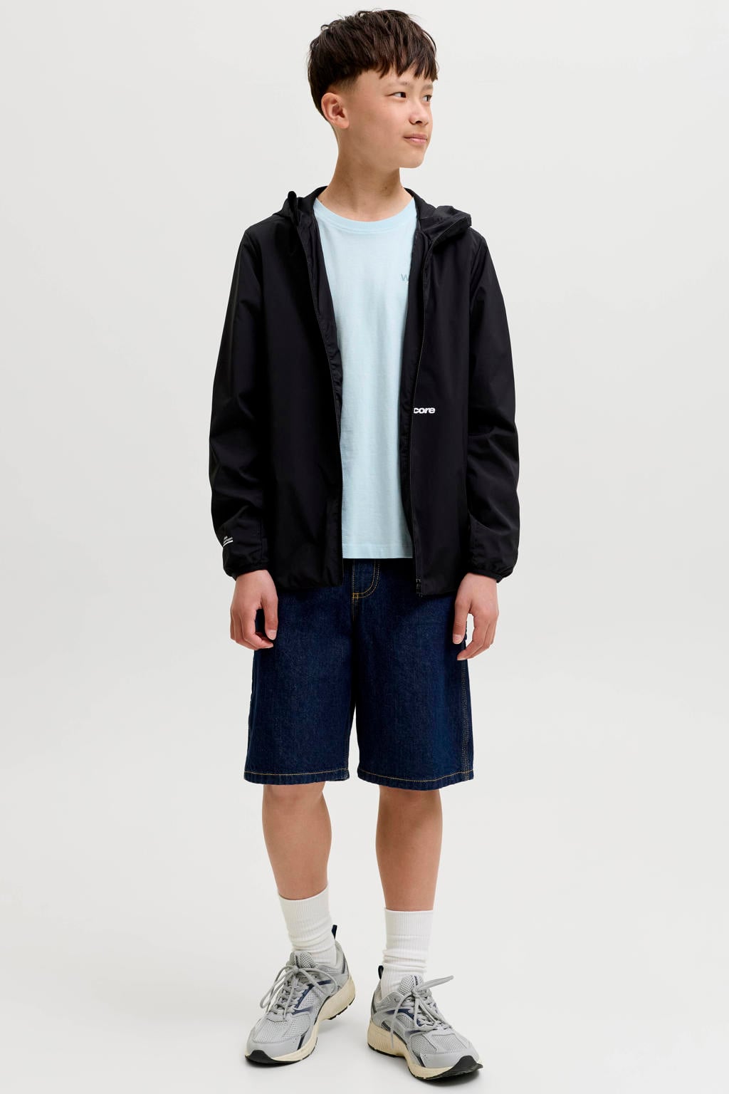 Lichtblauwe jongens JACK & JONES JUNIOR T-shirt van katoen met backprint, korte mouwen en ronde hals