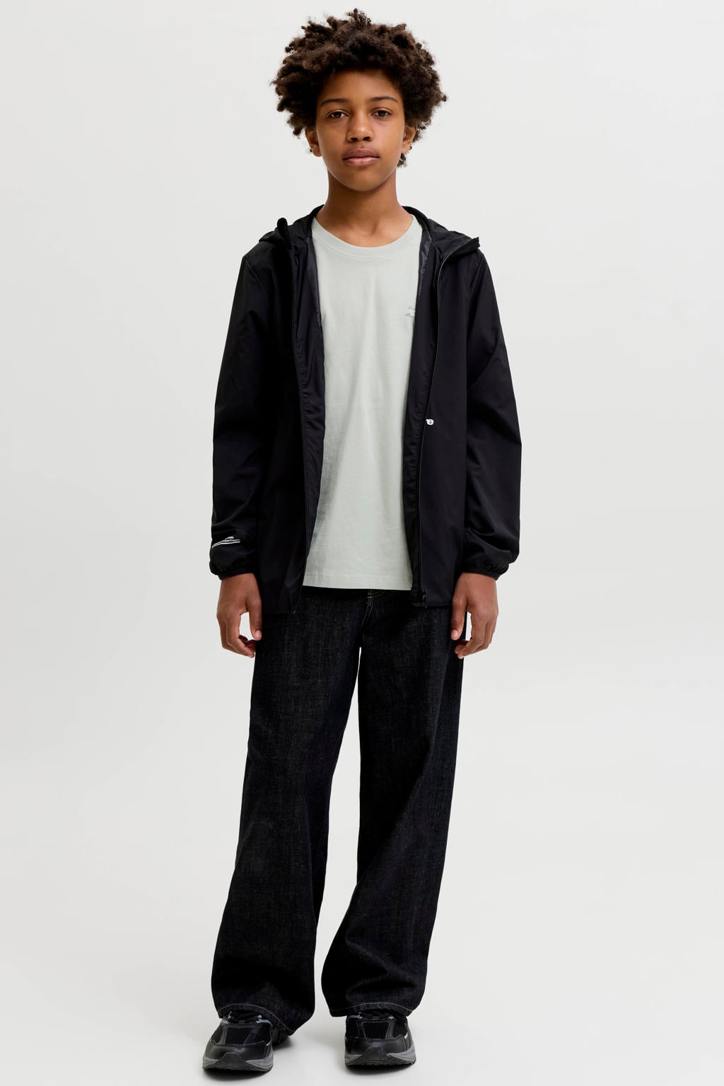 Grijsgroene jongens JACK & JONES JUNIOR T-shirt groen van katoen met backprint en korte mouwen