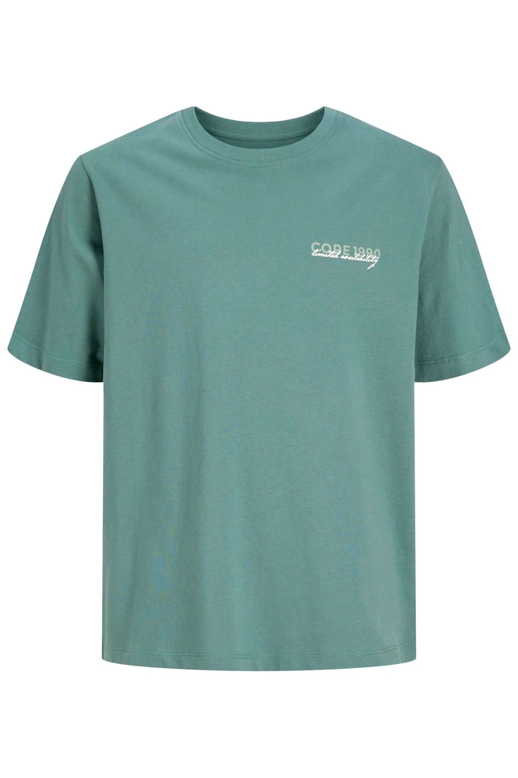 Groene jongens JACK & JONES JUNIOR T-shirt van katoen met backprint, korte mouwen en ronde hals