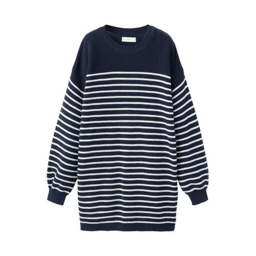 Mango Kids gestreepte jurk fijn gebreid donkerblauw Meisjes Katoen Ronde hals