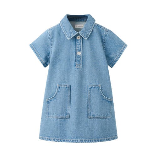 Mango Kids denim spijkerjurk light blue denim Blauw Effen