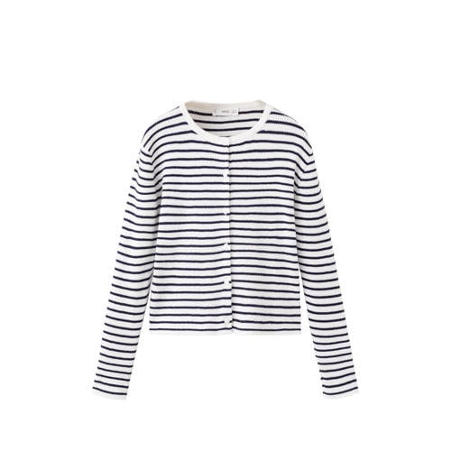 Mango Kids gestreepte vest wit fijn gebreid Meisjes Katoen Ronde hals Streep