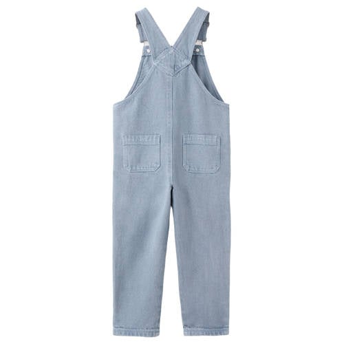 Mango Kids denim tuinbroek light blue denim Blauw Effen