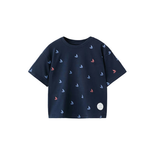Mango Kids T-shirt donkerblauw Jongens Katoen Ronde hals All over print - maat 92 afbeelding