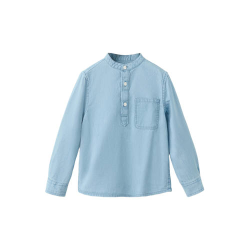 Mango Kids overhemd light blue denim Blauw Effen - maat 116 afbeelding