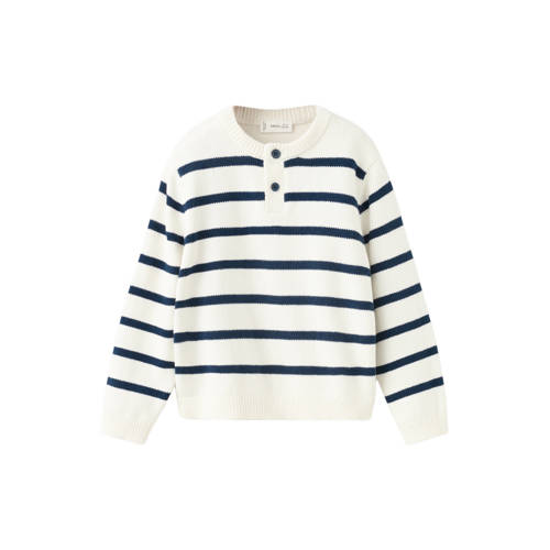 Mango Kids gestreepte trui ecru fijn gebreid Jongens Katoen Ronde hals