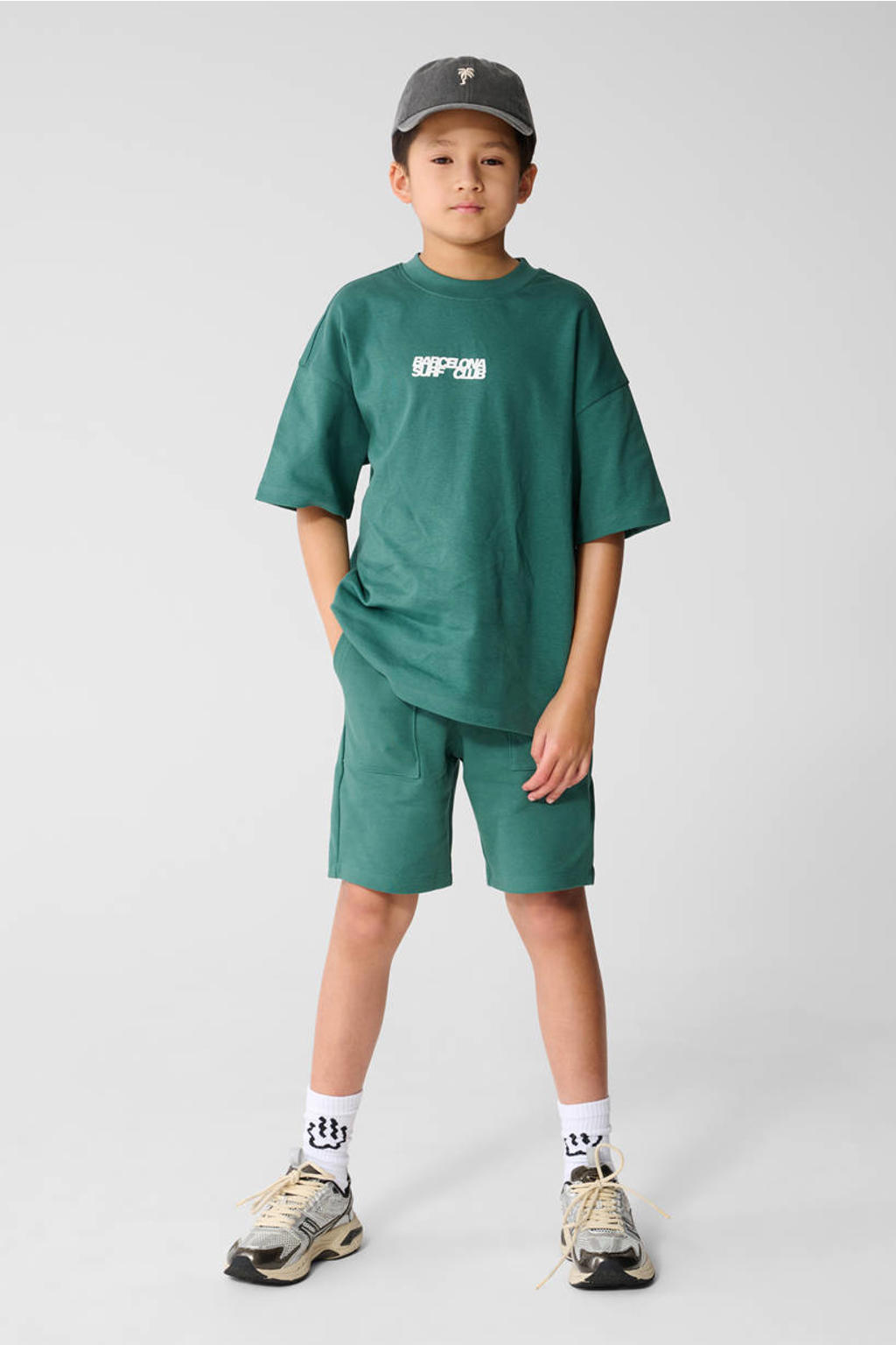 Donkergroene jongens Shoeby T-shirt van katoen met backprint, korte mouwen en ronde hals