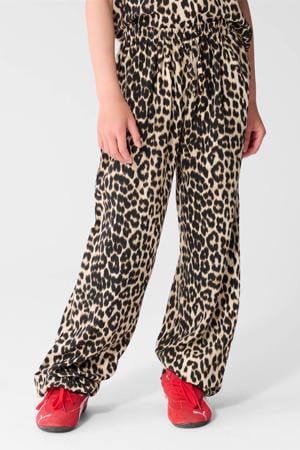 high waist casual broek met panterprint bruin