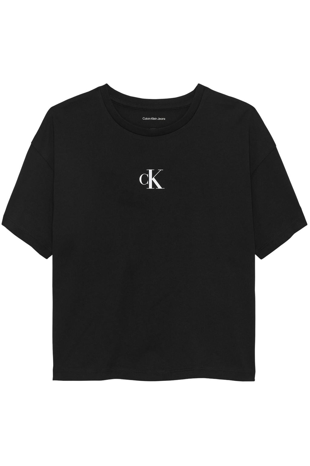 Zwarte meisjes Calvin Klein T-shirt van katoen met effen, korte mouwen en ronde hals
