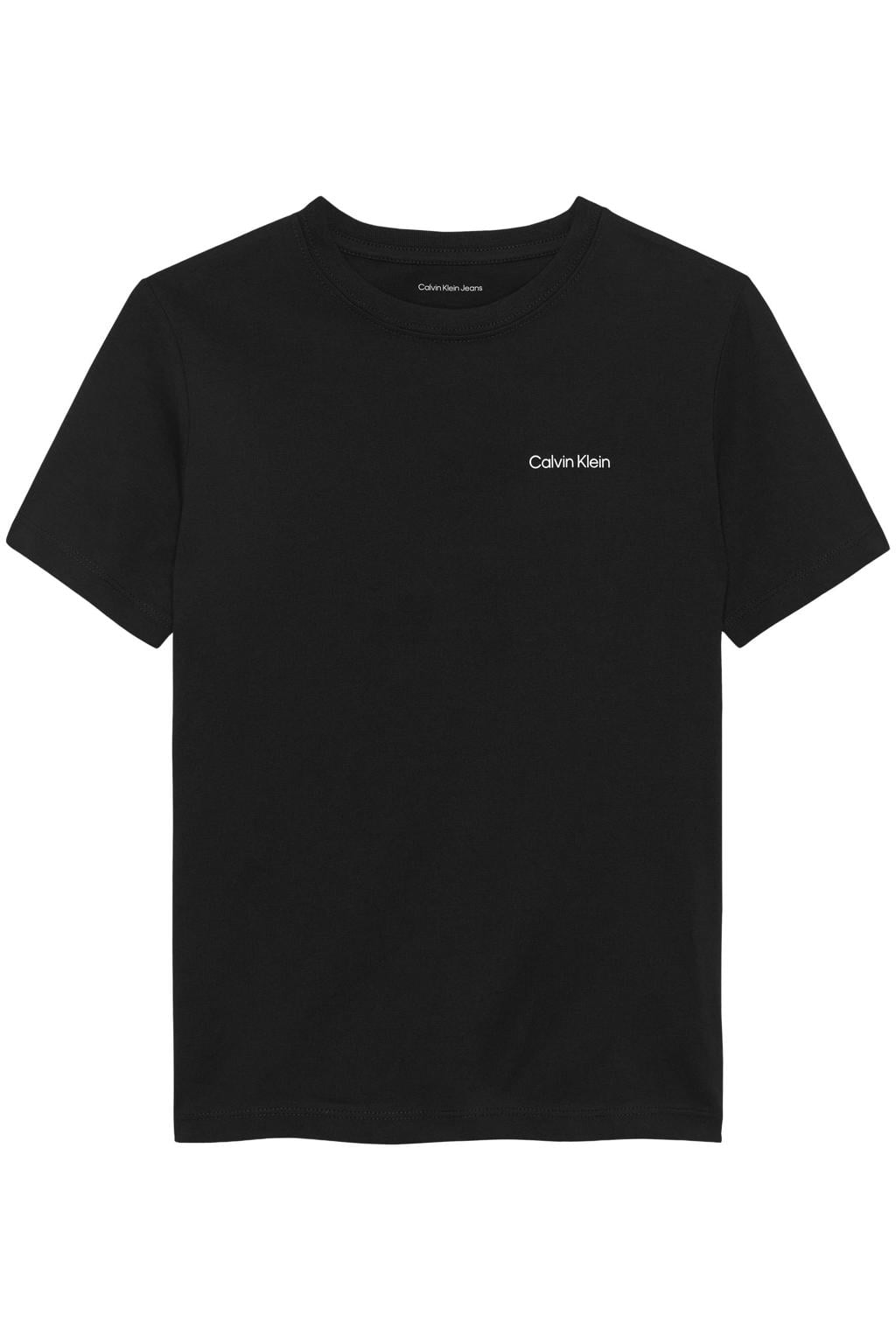 Zwarte jongens en meisjes Calvin Klein T-shirt van katoen met effen, korte mouwen en ronde hals