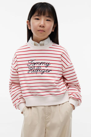 gestreepte sweater met tekst en borduursels - rood