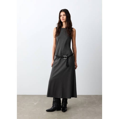 MANGO TEEN maxi jurk antraciet Grijs Meisjes Katoen Ronde hals Effen