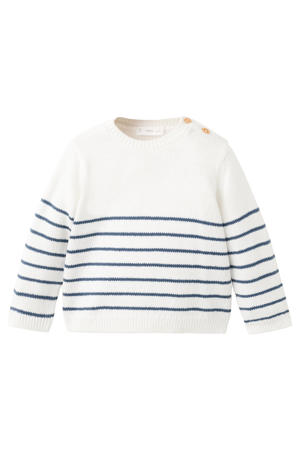 Gebreide pullover met strepen wit donkerblauw