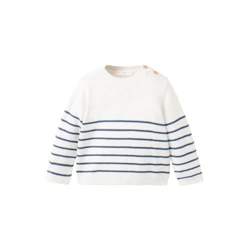 Mango Kids Gebreide pullover met strepen wit donkerblauw Trui Meisjes Katoen Ronde hals