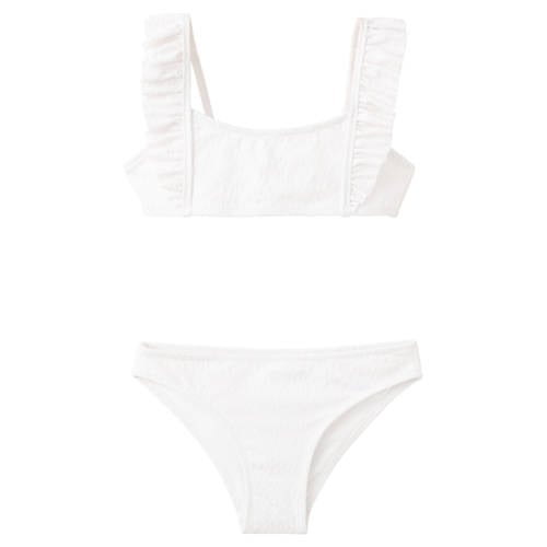 Mango Kids crop bikini met ruches wit Meisjes Polyester Effen - maat 140 afbeelding