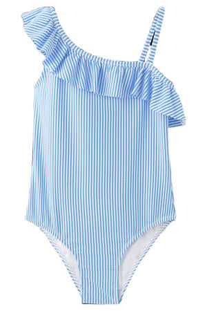 one shoulder badpak blauw/wit
