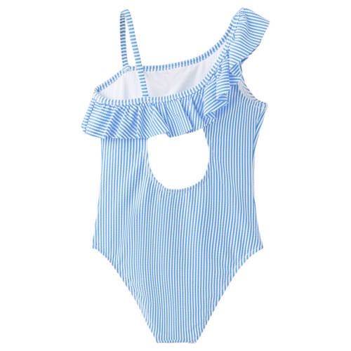 Mango Kids one shoulder badpak blauw/wit Meisjes Polyester Streep - maat 140 afbeelding
