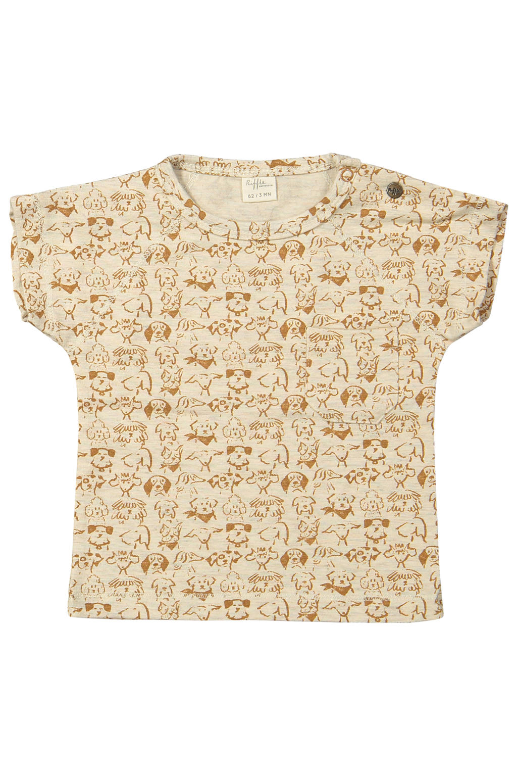 Beige en bruine jongens Riffle Amsterdam -shirt van stretchkatoen met korte mouwen, ronde hals en drukknoopsluiting