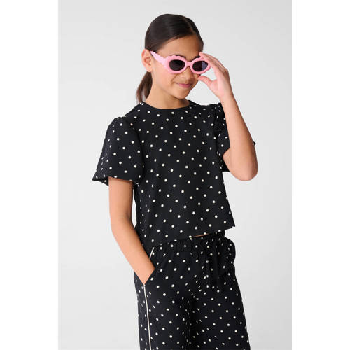 Shoeby blousetop met stippen zwart Meisjes Polyester Ronde hals Stip - maat 146/152 afbeelding
