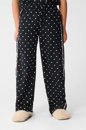 high waist casual broek met stippen zwart