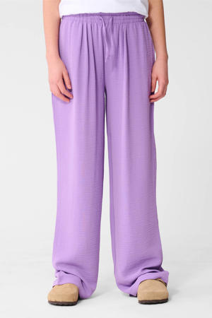 high waist casual broek paars met textuur