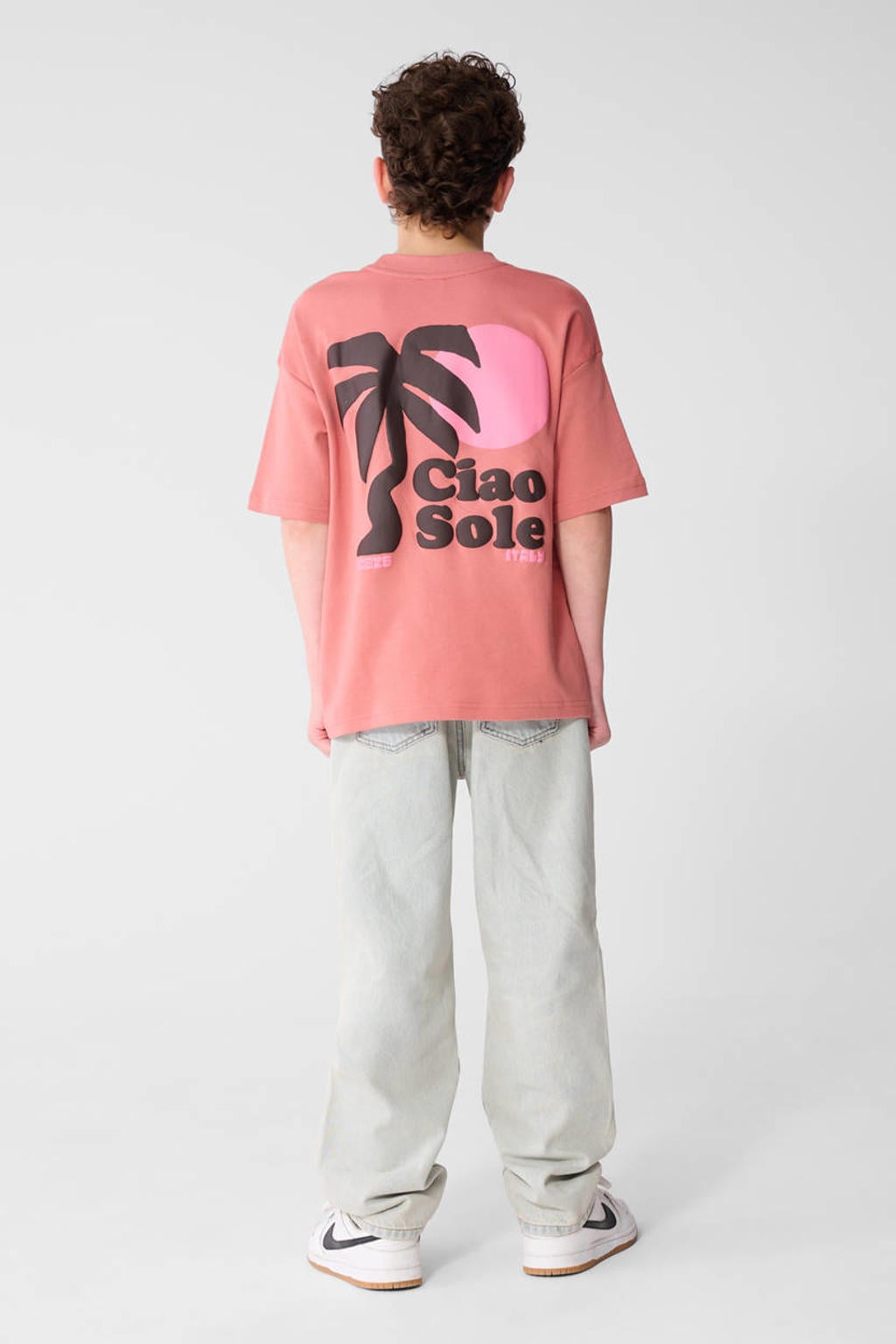 Oudroze jongens Shoeby T-shirt van katoen met backprint, korte mouwen en ronde hals